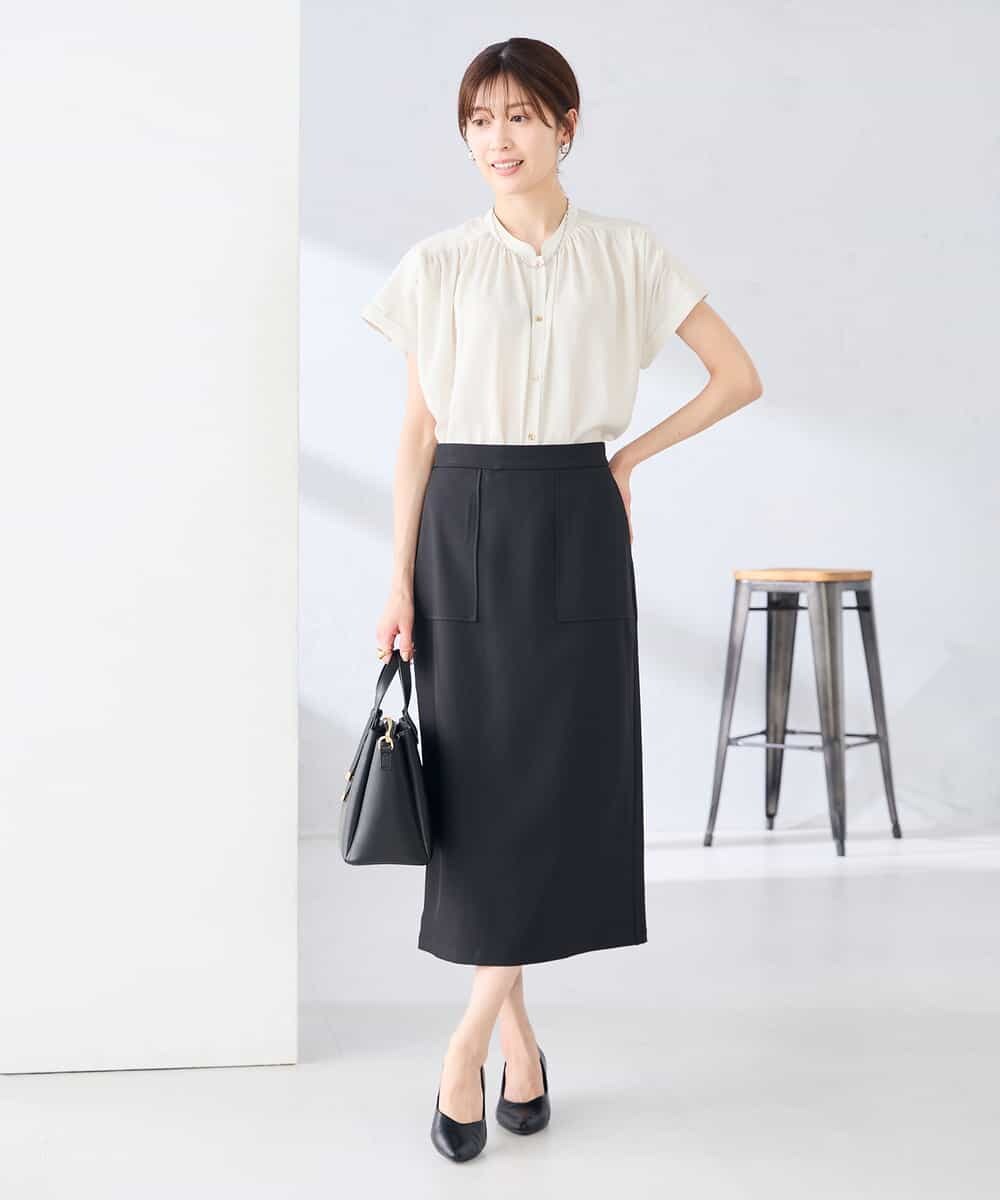 K2BGD05039 a.v.v(アー・ヴェ・ヴェ) 【接触冷感/UVカット】サテンギャザーブラウス【吸水速乾/イージーケア】 ダークグレー