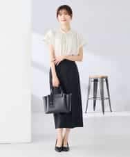 K2BGD05039 a.v.v(アー・ヴェ・ヴェ) 【接触冷感/UVカット】サテンギャザーブラウス【吸水速乾/イージーケア】 ダークグレー