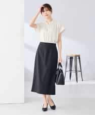 K2BGD05039 a.v.v(アー・ヴェ・ヴェ) 【接触冷感/UVカット】サテンギャザーブラウス【吸水速乾/イージーケア】 ダークグレー