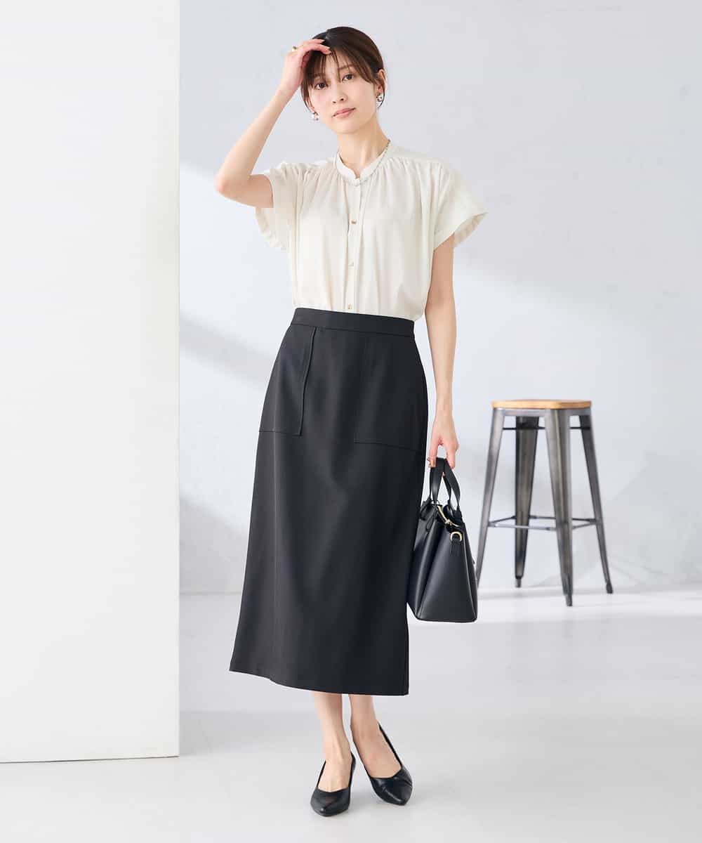 K2BGD05039 a.v.v(アー・ヴェ・ヴェ) 【接触冷感/UVカット】サテンギャザーブラウス【吸水速乾/イージーケア】 ダークグレー