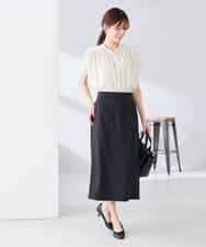 K2BGD05039 a.v.v(アー・ヴェ・ヴェ) 【接触冷感/UVカット】サテンギャザーブラウス【吸水速乾/イージーケア】 ダークグレー