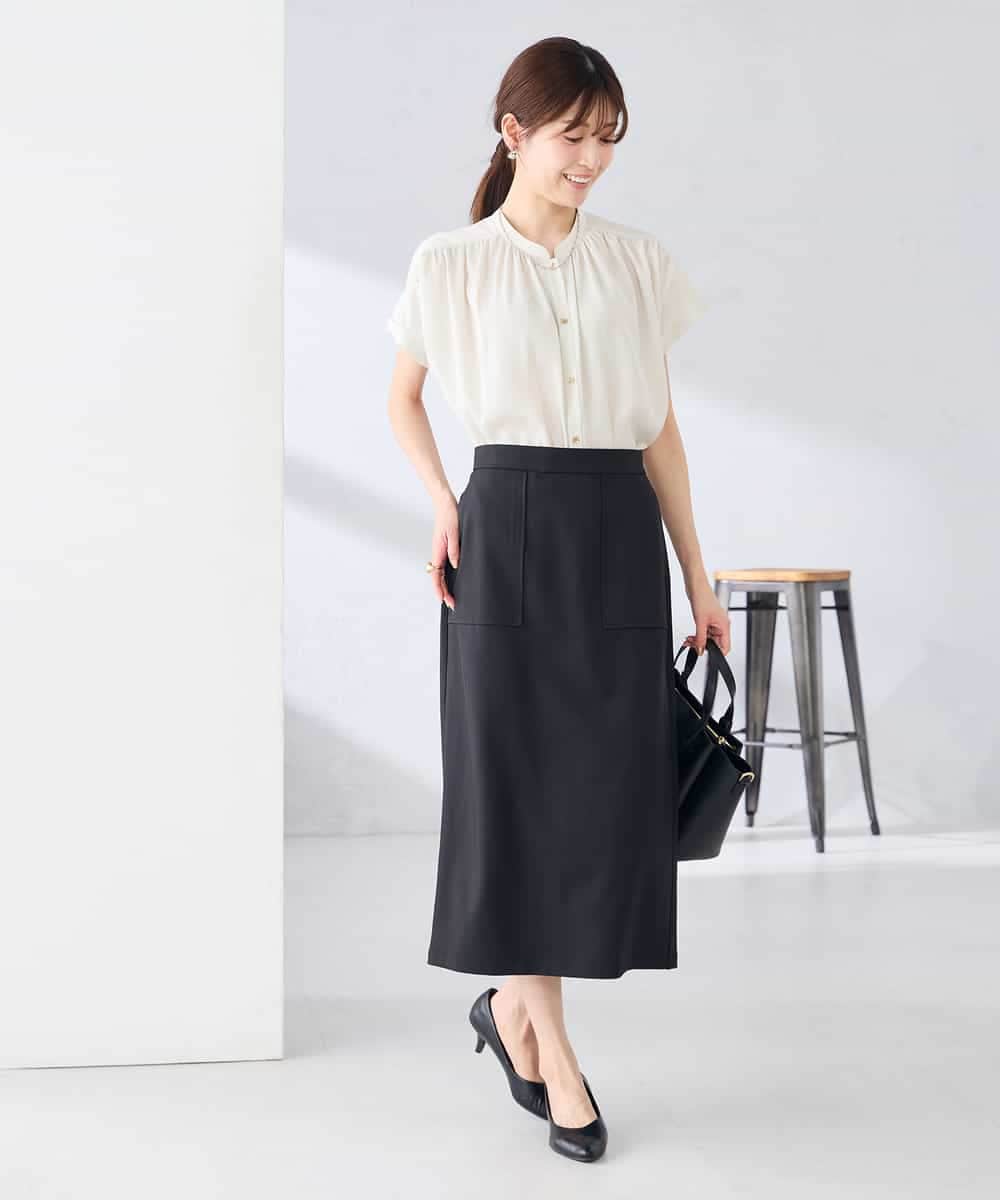 K2BGD05039 a.v.v(アー・ヴェ・ヴェ) 【接触冷感/UVカット】サテンギャザーブラウス【吸水速乾/イージーケア】 ダークグレー