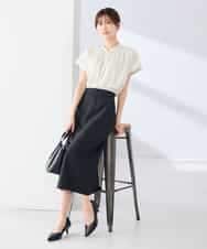 K2BGD05039 a.v.v(アー・ヴェ・ヴェ) 【接触冷感/UVカット】サテンギャザーブラウス【吸水速乾/イージーケア】 ダークグレー