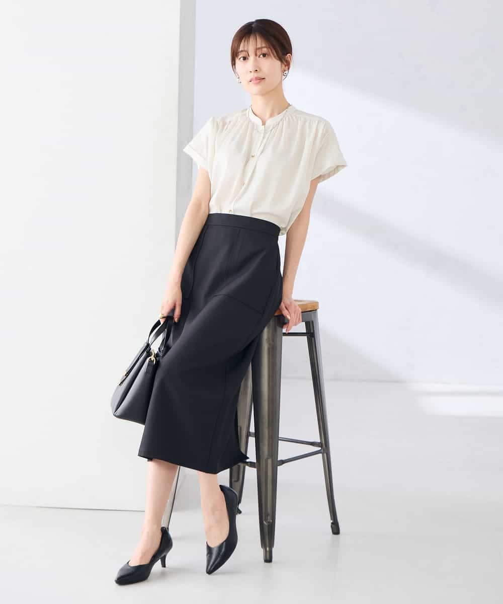 K2BGD05039 a.v.v(アー・ヴェ・ヴェ) 【接触冷感/UVカット】サテンギャザーブラウス【吸水速乾/イージーケア】 ダークグレー