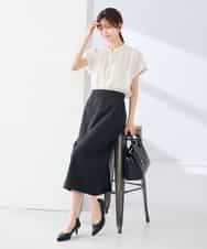 K2BGD05039 a.v.v(アー・ヴェ・ヴェ) 【接触冷感/UVカット】サテンギャザーブラウス【吸水速乾/イージーケア】 ダークグレー