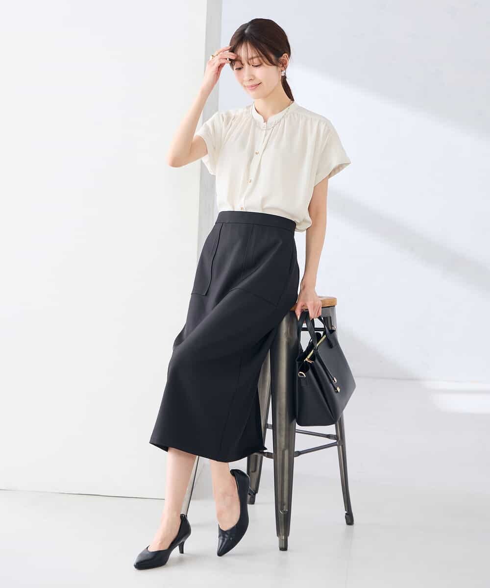 K2BGD05039 a.v.v(アー・ヴェ・ヴェ) 【接触冷感/UVカット】サテンギャザーブラウス【吸水速乾/イージーケア】 ダークグレー