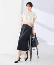 K2BGD05039 a.v.v(アー・ヴェ・ヴェ) 【接触冷感/UVカット】サテンギャザーブラウス【吸水速乾/イージーケア】 ダークグレー