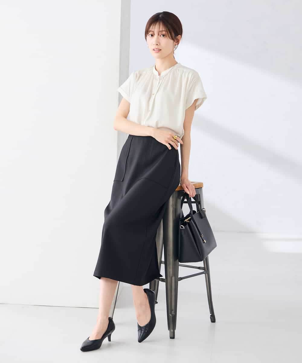 K2BGD05039 a.v.v(アー・ヴェ・ヴェ) 【接触冷感/UVカット】サテンギャザーブラウス【吸水速乾/イージーケア】 ダークグレー