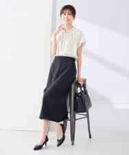 K2BGD05039 a.v.v(アー・ヴェ・ヴェ) 【接触冷感/UVカット】サテンギャザーブラウス【吸水速乾/イージーケア】 ダークグレー