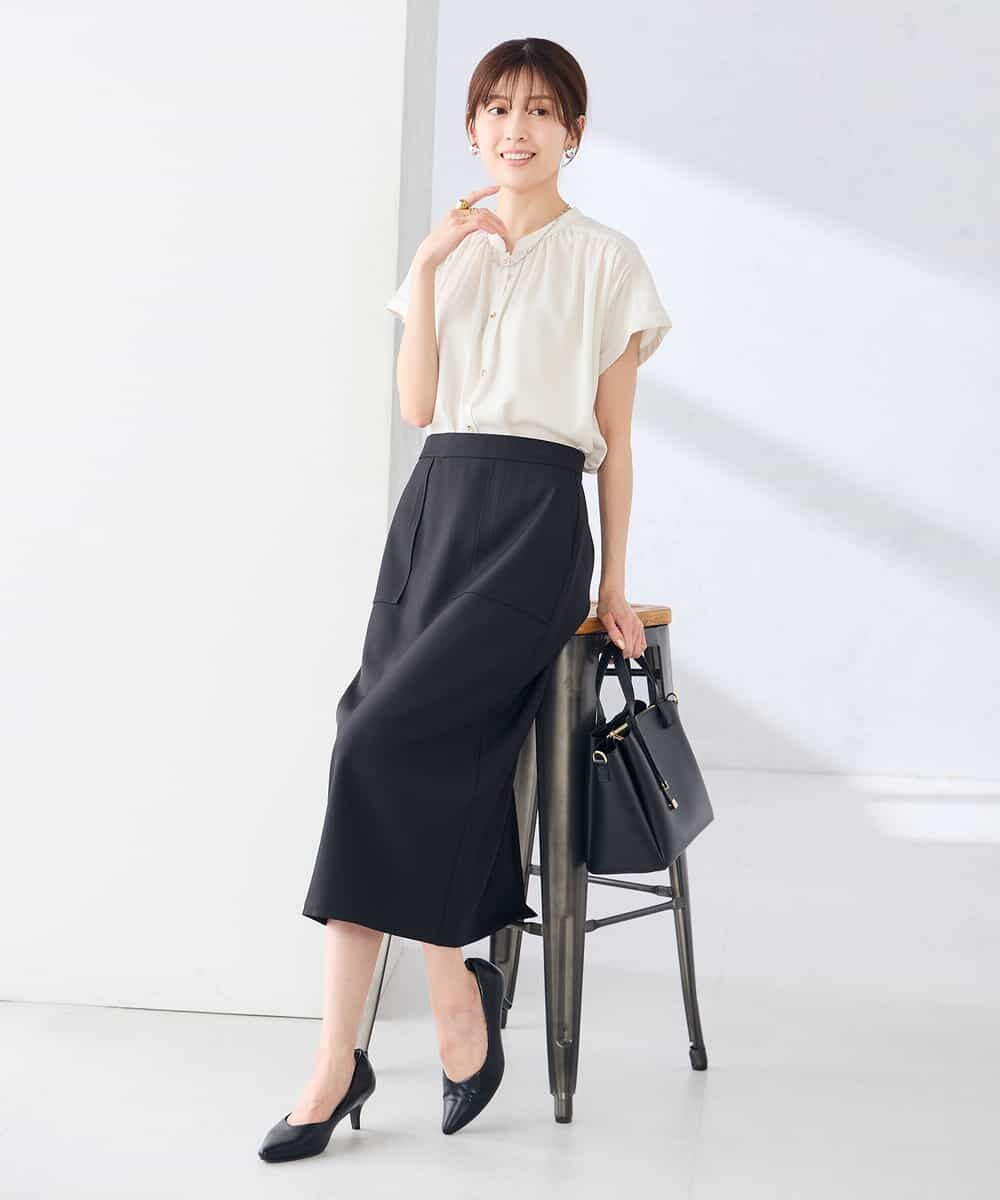 K2BGD05039 a.v.v(アー・ヴェ・ヴェ) 【接触冷感/UVカット】サテンギャザーブラウス【吸水速乾/イージーケア】 ダークグレー