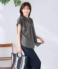 K2BGD05039 a.v.v(アー・ヴェ・ヴェ) 【接触冷感/UVカット】サテンギャザーブラウス【吸水速乾/イージーケア】 ダークグレー