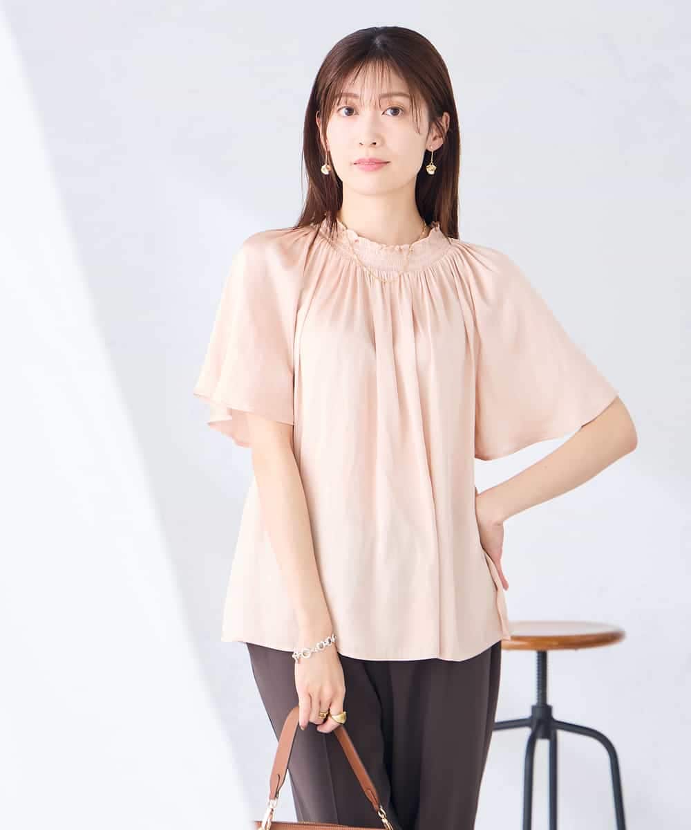 K2BGD14039 a.v.v(アー・ヴェ・ヴェ) エアリーサテンシャーリングネックブラウス ピンク
