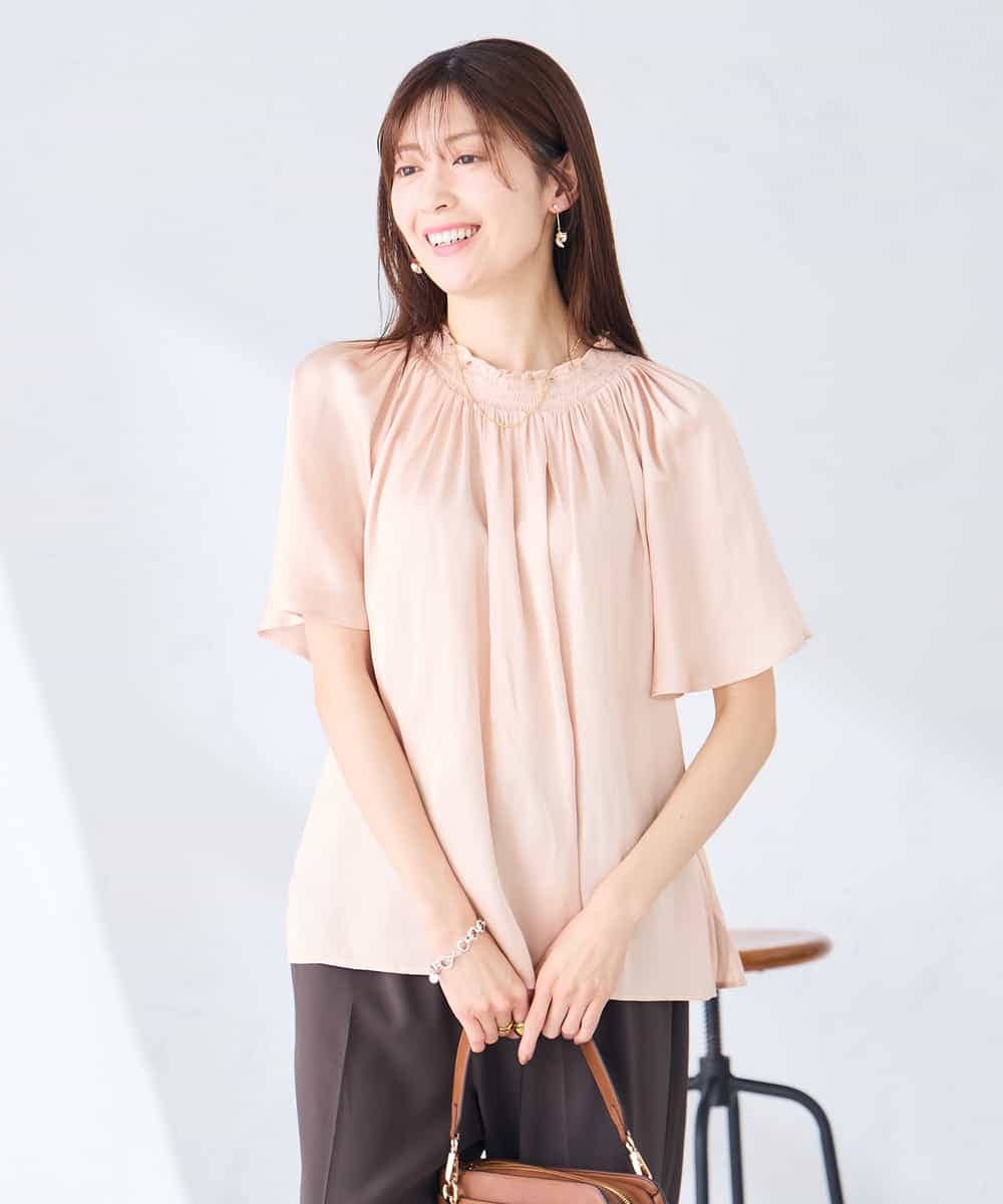 K2BGD14039 a.v.v(アー・ヴェ・ヴェ) エアリーサテンシャーリングネックブラウス ピンク