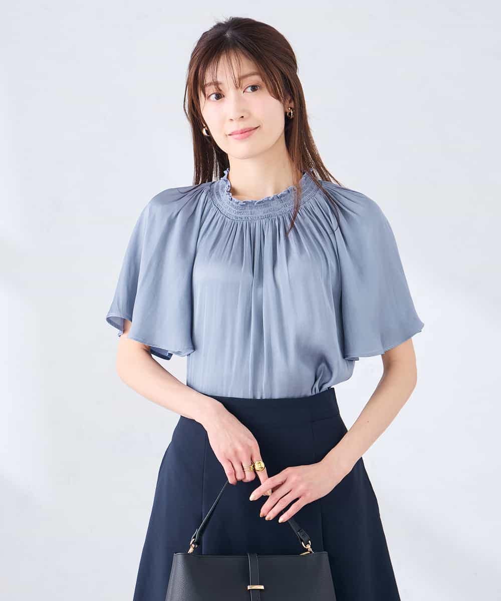 K2BGD14039 a.v.v(アー・ヴェ・ヴェ) エアリーサテンシャーリングネックブラウス ピンク