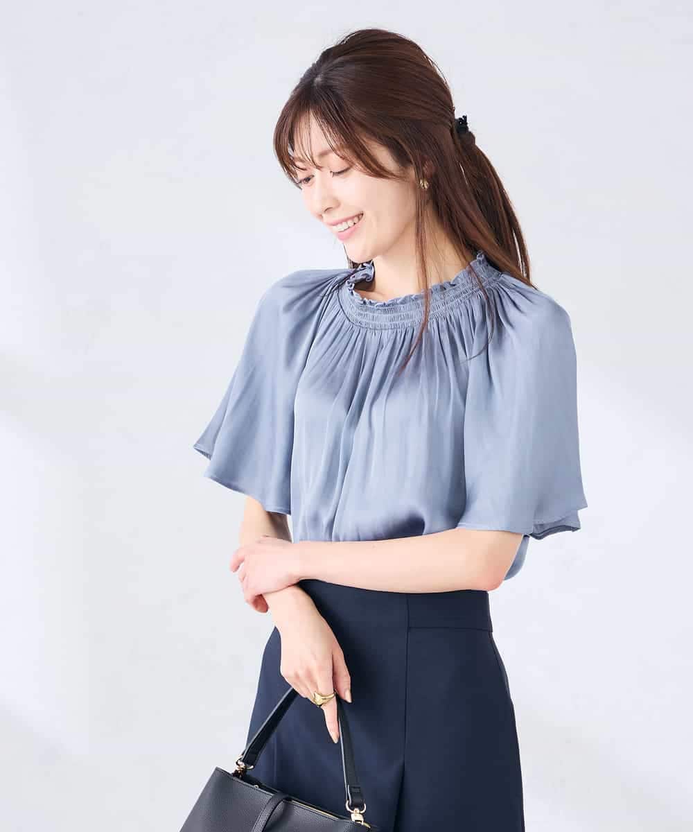 K2BGD14039 a.v.v(アー・ヴェ・ヴェ) エアリーサテンシャーリングネックブラウス ピンク