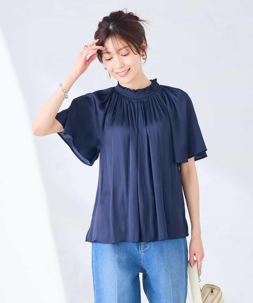 K2BGD14039 a.v.v(アー・ヴェ・ヴェ) エアリーサテンシャーリングネックブラウス ピンク