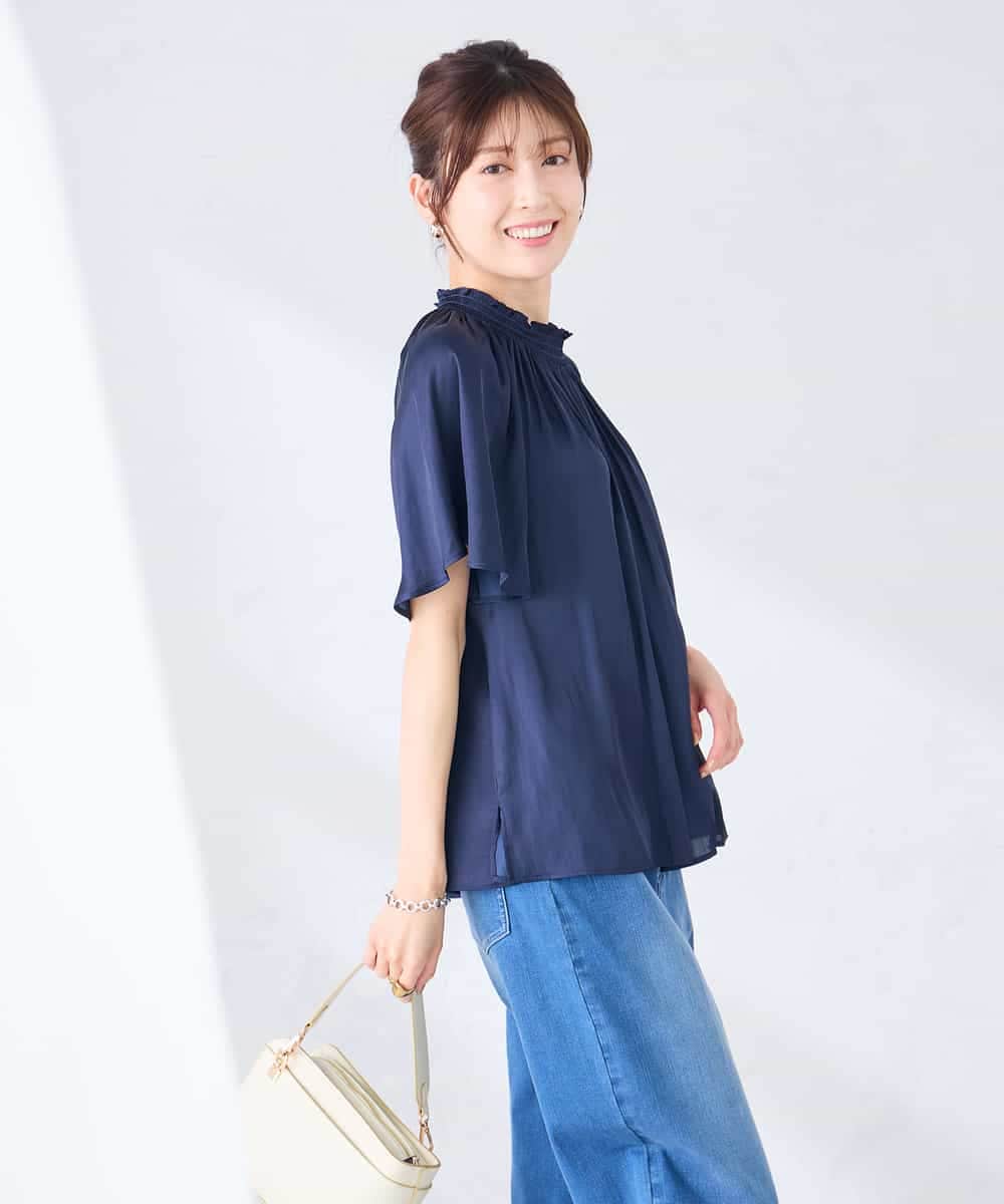 K2BGD14039 a.v.v(アー・ヴェ・ヴェ) エアリーサテンシャーリングネックブラウス ピンク