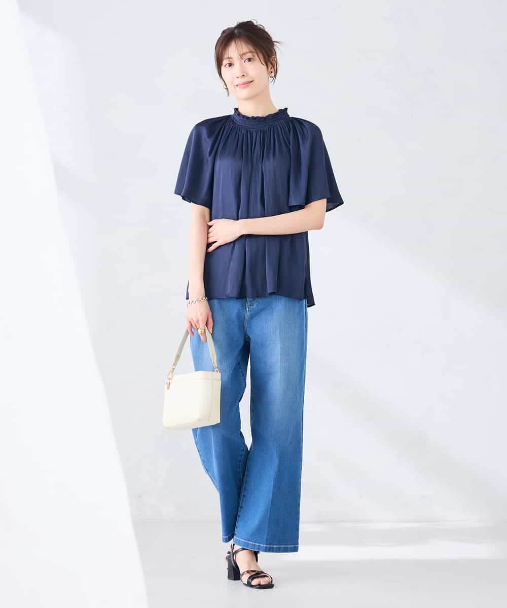 K2BGD14039 a.v.v(アー・ヴェ・ヴェ) エアリーサテンシャーリングネックブラウス ピンク