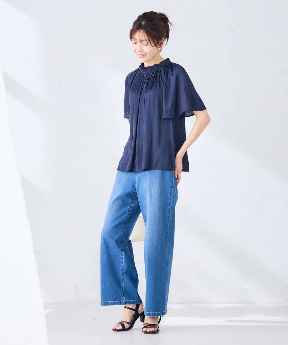 K2BGD14039 a.v.v(アー・ヴェ・ヴェ) エアリーサテンシャーリングネックブラウス ピンク