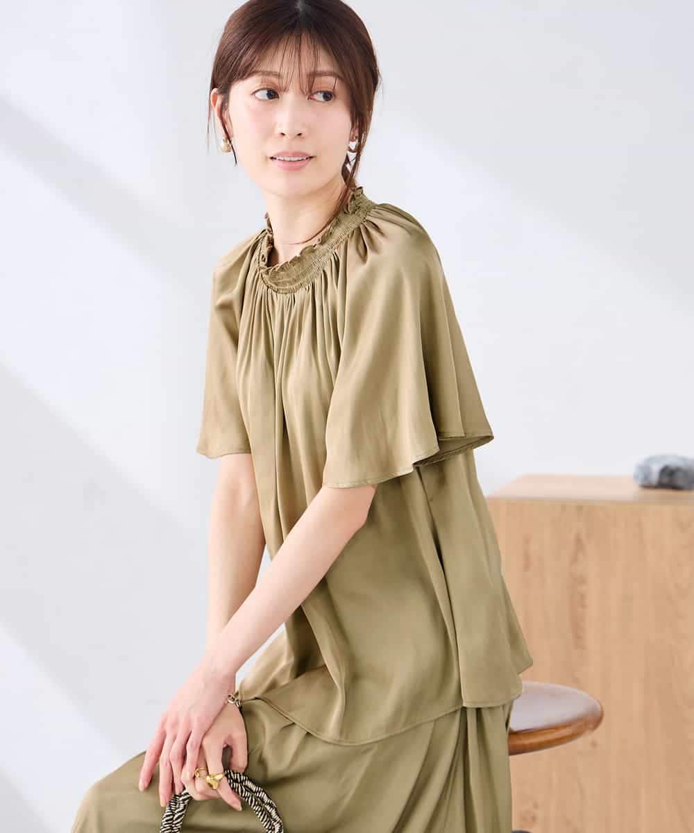 K2BGD14039 a.v.v(アー・ヴェ・ヴェ) エアリーサテンシャーリングネックブラウス ピンク