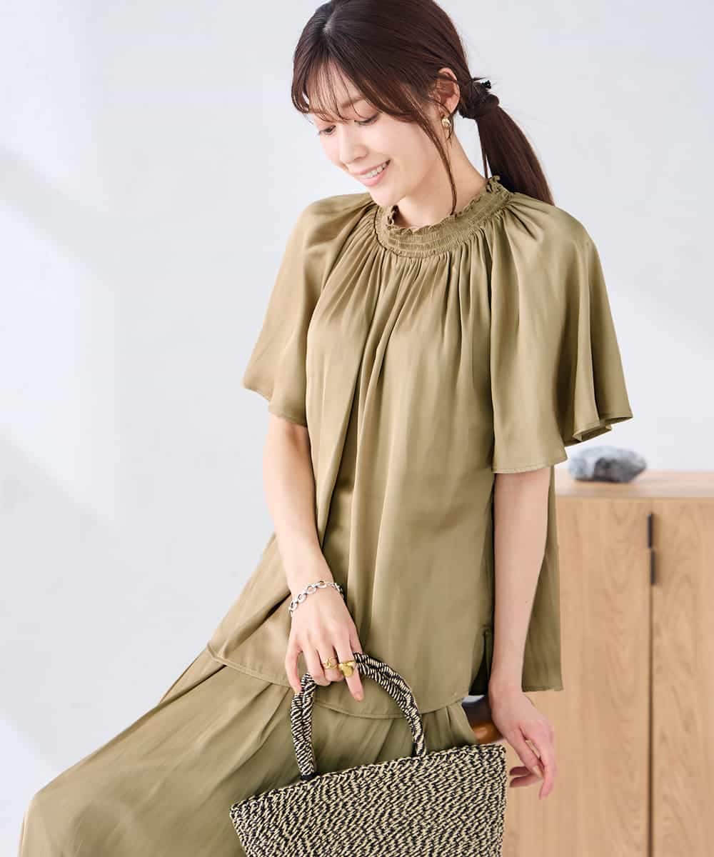 K2BGD14039 a.v.v(アー・ヴェ・ヴェ) エアリーサテンシャーリングネックブラウス ピンク