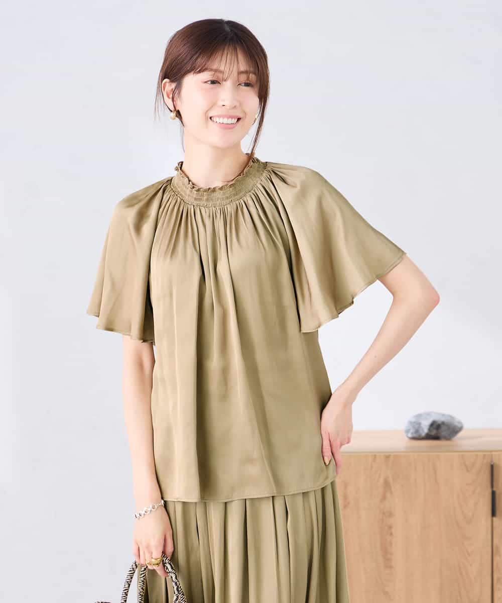 K2BGD14039 a.v.v(アー・ヴェ・ヴェ) エアリーサテンシャーリングネックブラウス ピンク