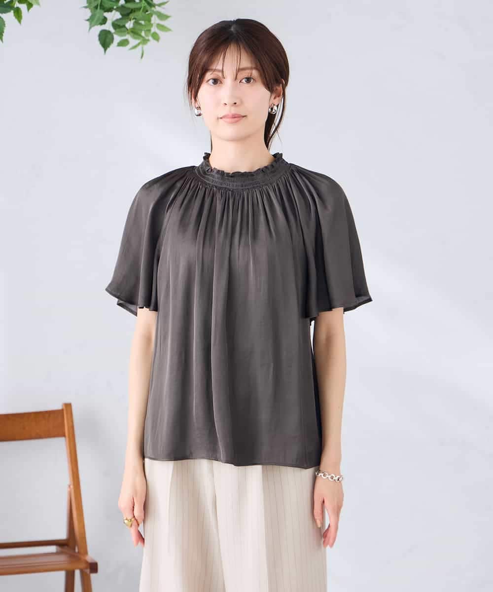 K2BGD14039 a.v.v(アー・ヴェ・ヴェ) エアリーサテンシャーリングネックブラウス ピンク