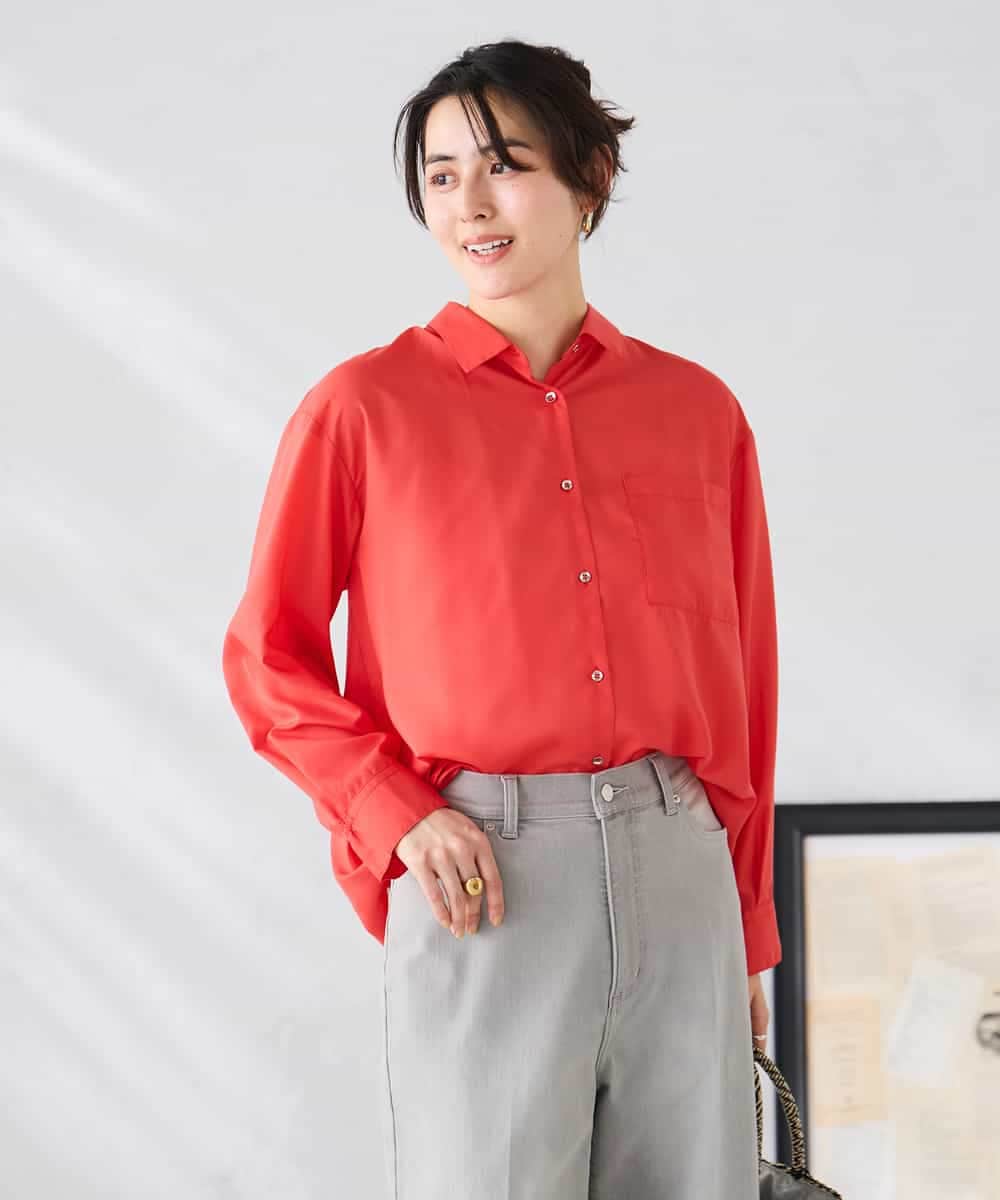 K2BGD15044 a.v.v(アー・ヴェ・ヴェ) バックタックシアーシャツ【接触冷感/イージーケア】 レッド