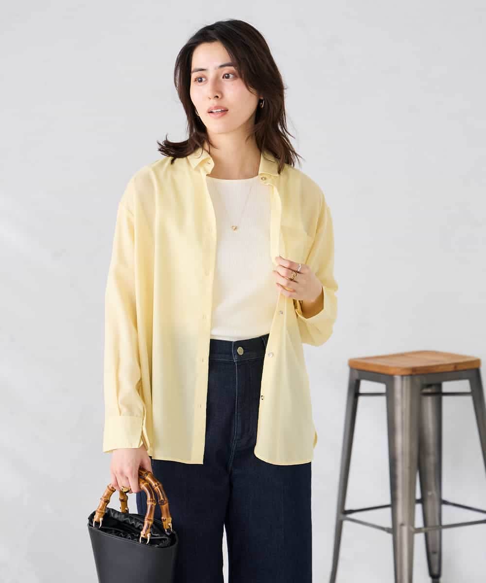 K2BGD15044 a.v.v(アー・ヴェ・ヴェ) バックタックシアーシャツ【接触冷感/イージーケア】 ライトイエロー