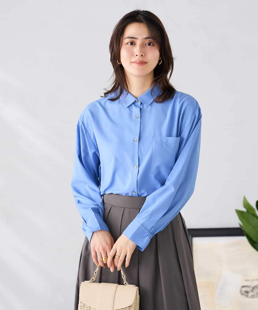 K2BGD15044 a.v.v(アー・ヴェ・ヴェ) バックタックシアーシャツ【接触冷感/イージーケア】 ブルー