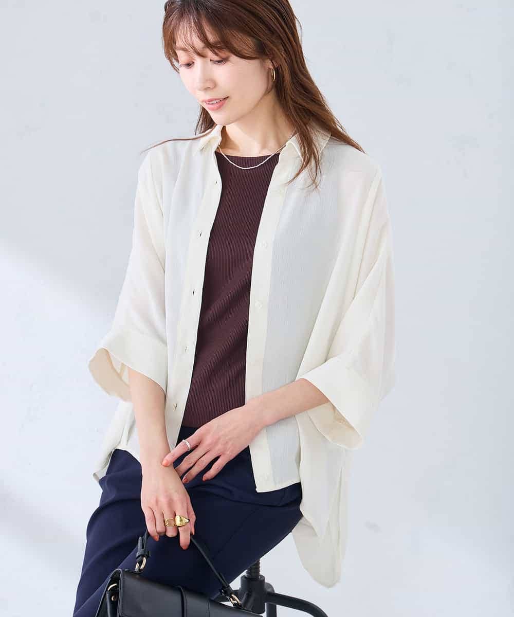 K2BGD30049 a.v.v(アー・ヴェ・ヴェ) 【2WAY】楊柳ドルマンシルエットシャツ アイボリー