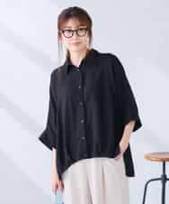 K2BGD30049 a.v.v(アー・ヴェ・ヴェ) 【2WAY】楊柳ドルマンシルエットシャツ ブラック