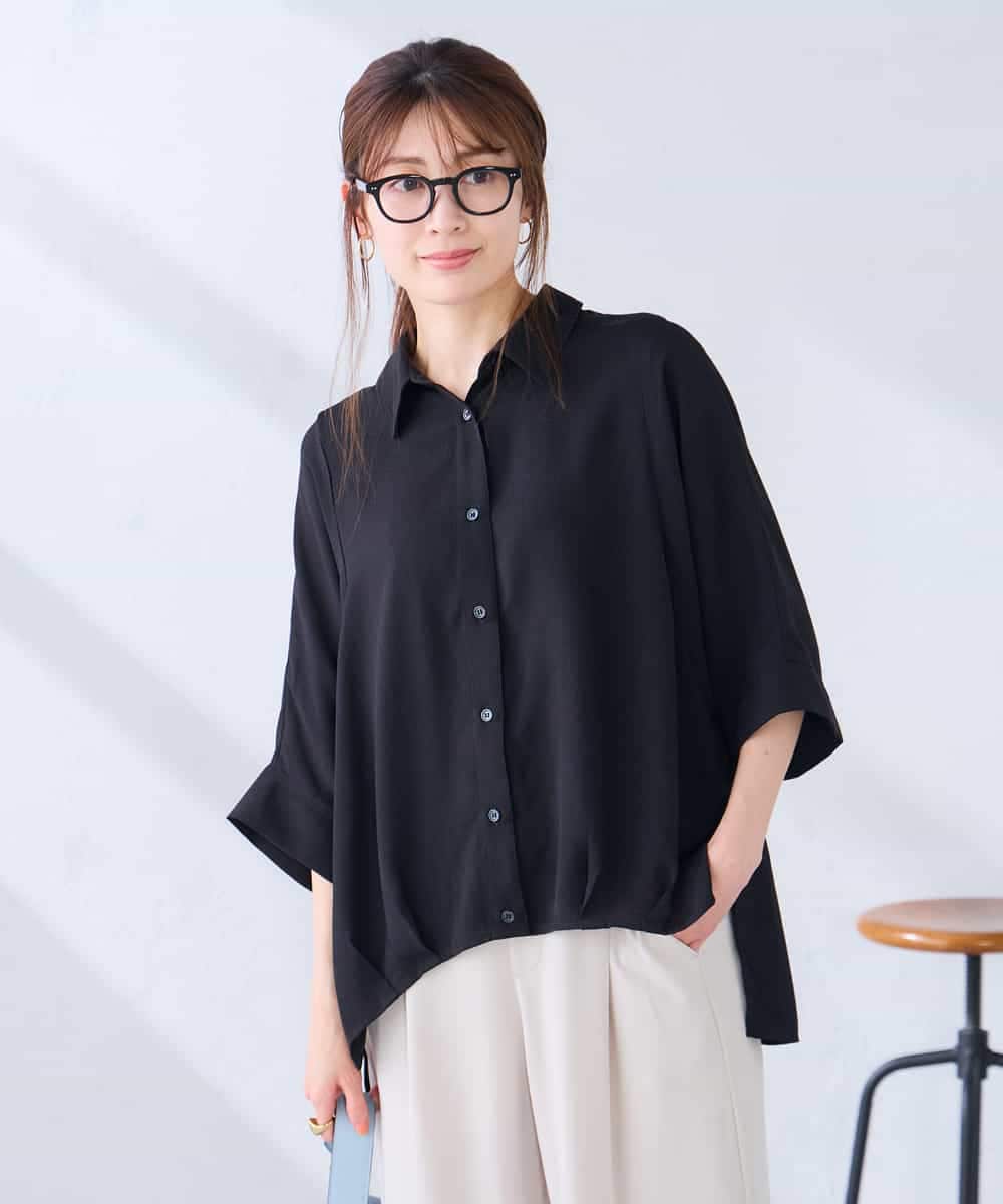 K2BGD30049 a.v.v(アー・ヴェ・ヴェ) 【2WAY】楊柳ドルマンシルエットシャツ ブラック