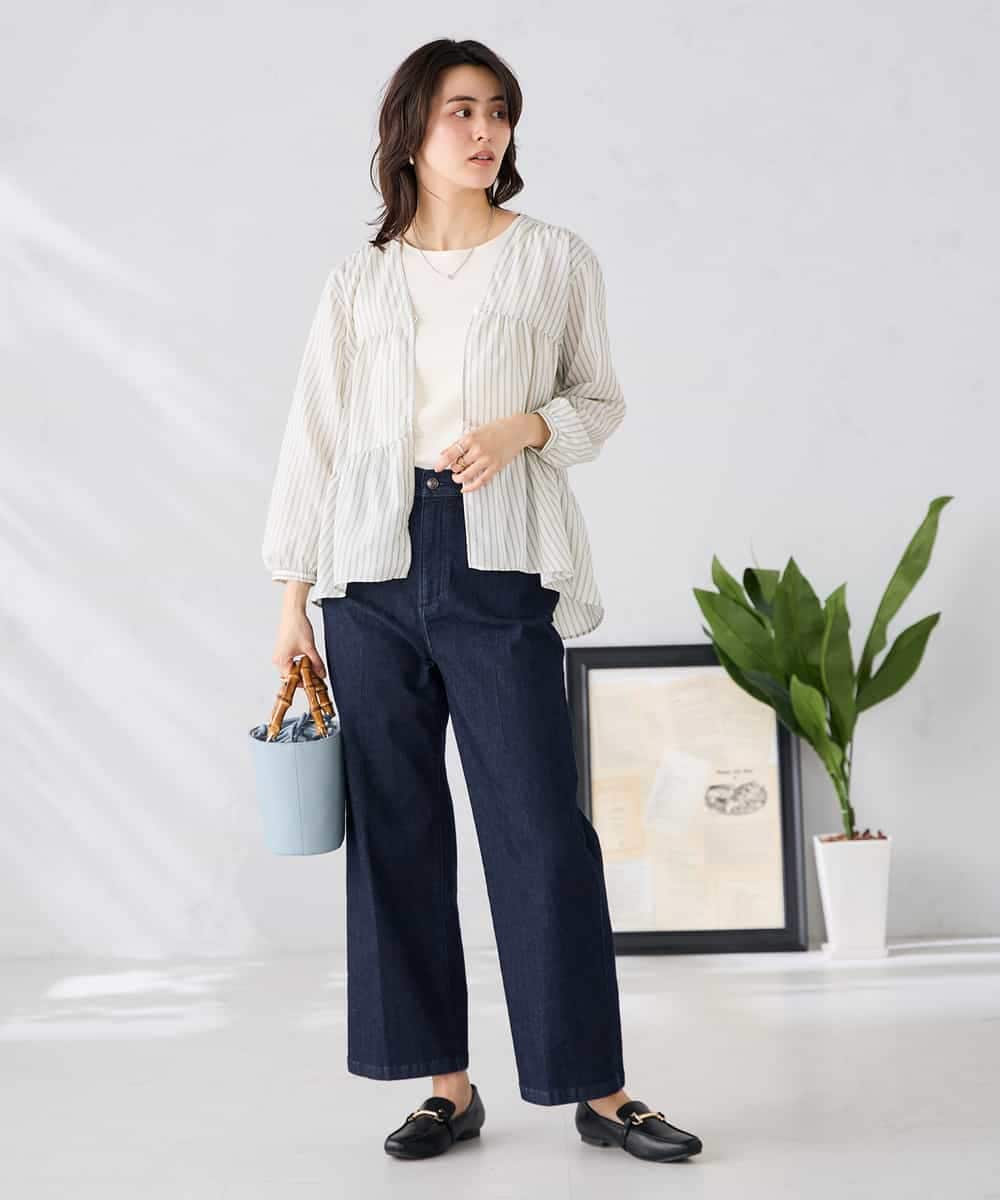 K2BGD32049 a.v.v(アー・ヴェ・ヴェ) ストライプ柄ティアードシアーブラウス アイボリー