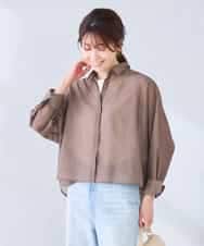 K2BGD33044 a.v.v(アー・ヴェ・ヴェ) 【洗える/接触冷感】クロップド丈セミシアーシャツ ブラウン×アイボリーストライプ柄