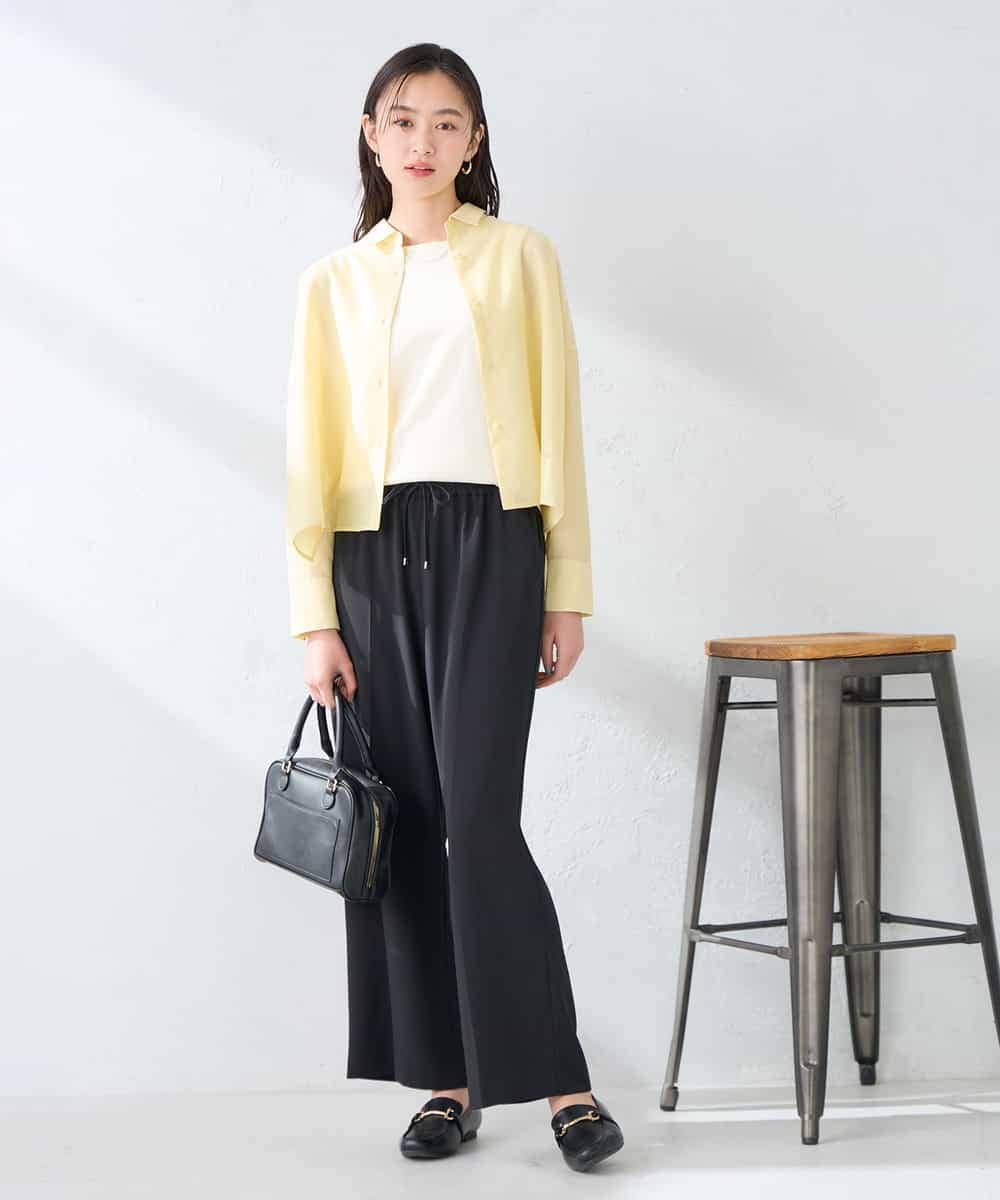 K2BGD33044 a.v.v(アー・ヴェ・ヴェ) 【洗える/接触冷感】クロップド丈セミシアーシャツ ブラウン×アイボリーストライプ柄