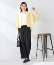 K2BGD33044 a.v.v(アー・ヴェ・ヴェ) 【洗える/接触冷感】クロップド丈セミシアーシャツ ブラウン×アイボリーストライプ柄