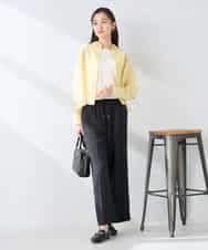 K2BGD33044 a.v.v(アー・ヴェ・ヴェ) 【洗える/接触冷感】クロップド丈セミシアーシャツ ブラウン×アイボリーストライプ柄