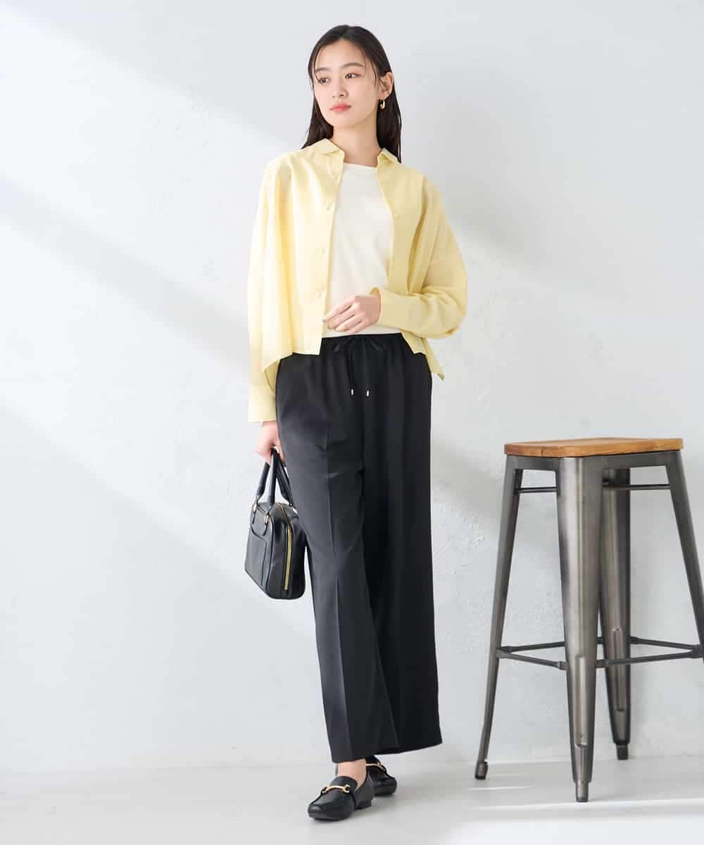 K2BGD33044 a.v.v(アー・ヴェ・ヴェ) 【洗える/接触冷感】クロップド丈セミシアーシャツ ブラウン×アイボリーストライプ柄