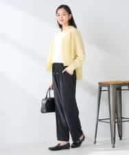 K2BGD33044 a.v.v(アー・ヴェ・ヴェ) 【洗える/接触冷感】クロップド丈セミシアーシャツ ブラウン×アイボリーストライプ柄