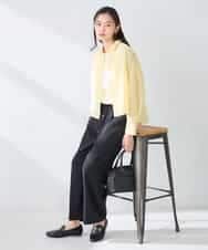 K2BGD33044 a.v.v(アー・ヴェ・ヴェ) 【洗える/接触冷感】クロップド丈セミシアーシャツ ブラウン×アイボリーストライプ柄