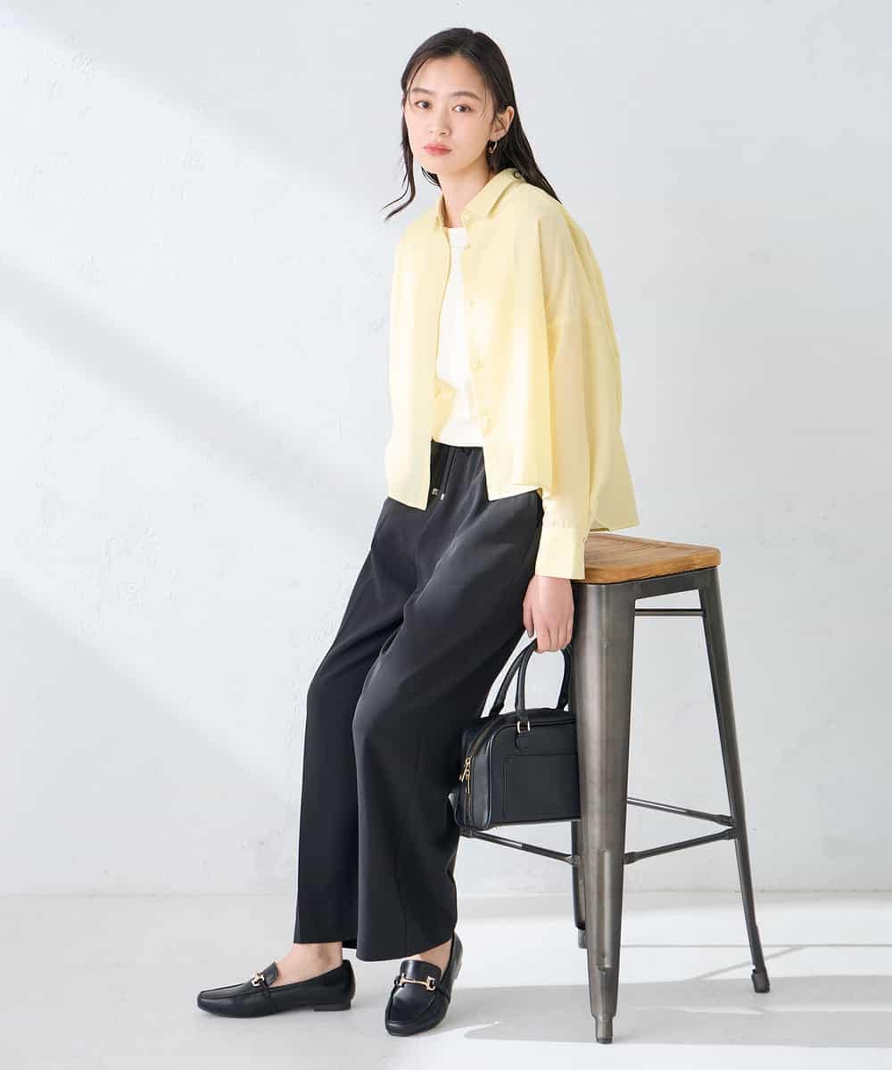 K2BGD33044 a.v.v(アー・ヴェ・ヴェ) 【洗える/接触冷感】クロップド丈セミシアーシャツ ブラウン×アイボリーストライプ柄