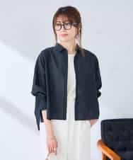 K2BGD33044 a.v.v(アー・ヴェ・ヴェ) 【洗える/接触冷感】クロップド丈セミシアーシャツ ブラウン×アイボリーストライプ柄