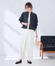 K2BGD33044 a.v.v(アー・ヴェ・ヴェ) 【洗える/接触冷感】クロップド丈セミシアーシャツ ブラウン×アイボリーストライプ柄