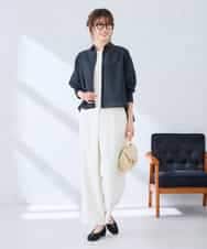 K2BGD33044 a.v.v(アー・ヴェ・ヴェ) 【洗える/接触冷感】クロップド丈セミシアーシャツ ブラウン×アイボリーストライプ柄