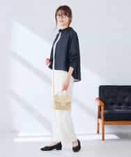 K2BGD33044 a.v.v(アー・ヴェ・ヴェ) 【洗える/接触冷感】クロップド丈セミシアーシャツ ブラウン×アイボリーストライプ柄