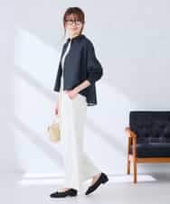 K2BGD33044 a.v.v(アー・ヴェ・ヴェ) 【洗える/接触冷感】クロップド丈セミシアーシャツ ブラウン×アイボリーストライプ柄