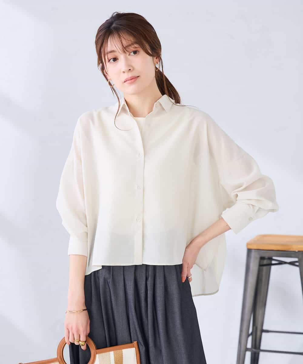 K2BGD33044 a.v.v(アー・ヴェ・ヴェ) 【洗える/接触冷感】クロップド丈セミシアーシャツ ブラウン×アイボリーストライプ柄