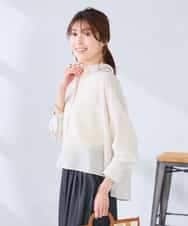 K2BGD33044 a.v.v(アー・ヴェ・ヴェ) 【洗える/接触冷感】クロップド丈セミシアーシャツ ブラウン×アイボリーストライプ柄