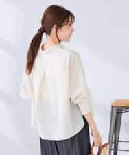 K2BGD33044 a.v.v(アー・ヴェ・ヴェ) 【洗える/接触冷感】クロップド丈セミシアーシャツ ブラウン×アイボリーストライプ柄